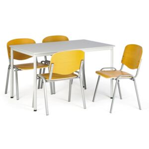 Zostava jedálenský stôl 1200x800 mm, sivý + 4 drevené stoličky ISO