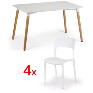 Jedálenský stôl 120x80 + 4x plastová stolička REFRESCO biela