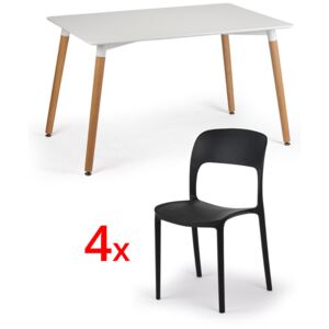 Jedálenský stôl 120x80 + 4x plastová stolička REFRESCO čierna