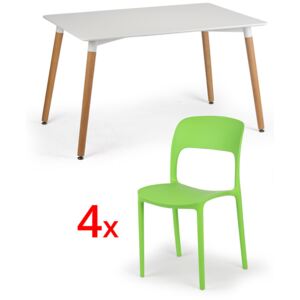 Jedálenský stôl 120x80 + 4x plastová stolička REFRESCO zelená