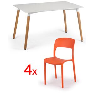 Jedálenský stôl 120x80 + 4x plastová stolička REFRESCO oranžová