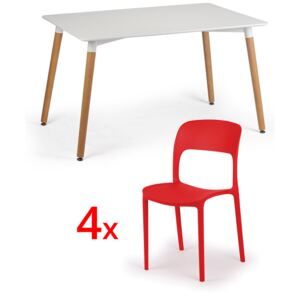 Jedálenský stôl 120x80 + 4x plastová stolička REFRESCO červená