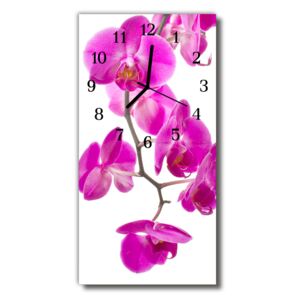 Sklenené hodiny vertikálne Kvetinové ružové orchidey