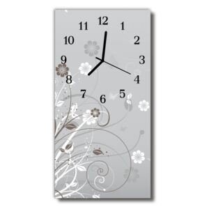 Nástenné hodiny vertikálne Kvetinový šedý vzor