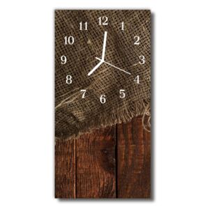 Sklenené hodiny vertikálne Vintage plátno hnedé drevo