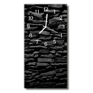 Sklenené hodiny vertikálne Kamenný múr tehla čierna