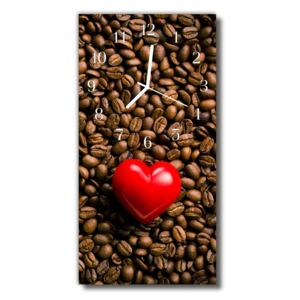 Sklenené hodiny vertikálne Kuchynské srdce farebných kávových zŕn
