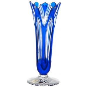 Krištáľová váza Lotos, farba modrá, výška 200 mm