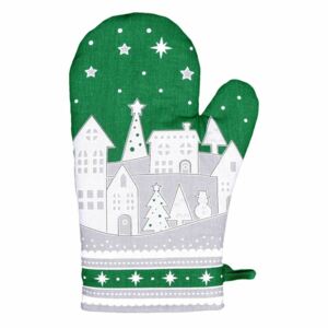 Forbyt Vianočná chňapka Zimná dedinka zelená, 18 x 28 cm