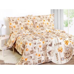 Goldea krepové posteľné obliečky - vzor 758 žltá srdiečka na svetlo hnedom 140 x 200 a 70 x 90 cm