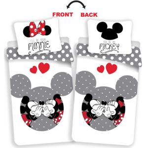 Jerry Fabrics Detské posteľné obliečky Mickey and Minnie love grey, Hladká bavlna, 1x70x90/1x140x200cm, Novinka