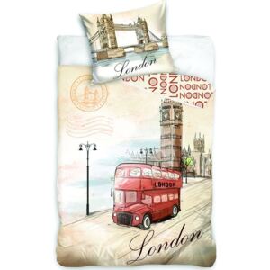 Jerry Fabrics Posteľné obliečky foto LONDON BUS, Hladká bavlna, 1x70x90/1x140x200cm, Novinka