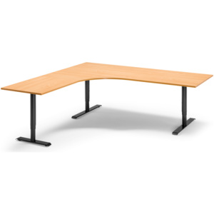 Výškovo nastaviteľný stôl Adeptus, ľavý, 2000x2000 mm, dýha buk/čierna