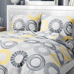 Goldea krepové posteľné obliečky - vzor 1018 žlté a sivé kruhy 140 x 220 a 70 x 90 cm