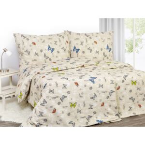 Goldea krepové posteľné obliečky - vzor 848 farební motýle na béžovom 140 x 200 a 70 x 90 cm