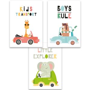 Série 3 plagátov pre chlapcov 30x40 cm - Kids transport
