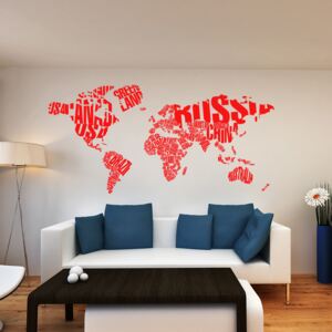 GLIX Mapa sveta - nálepka na stenu Svetlo červená 200 x 100 cm