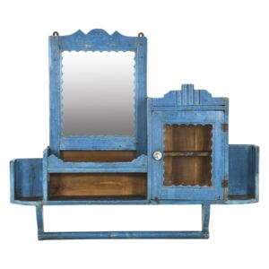 Sanu Babu Stará kúpeľňová skrinka so zrkadlom, tyrkysová, 82x12x70cm