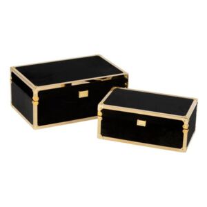 Kufrík čierny zlatý drevený 2ks set set úložný box FOLLES