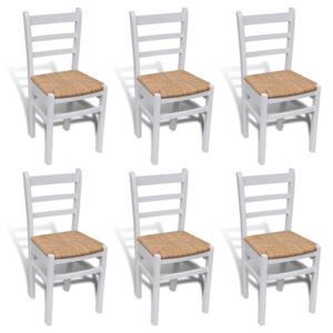 Jedálenské stoličky 4 ks, biele, borovicové drevo a rákosie