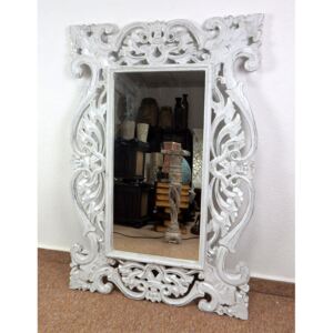 Zrkadlo ROYAL biele, exotické drevo, ručná práca, 120x80cm