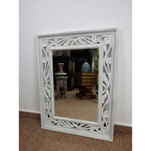 Zrkadlo ORCHID, biele, exotické drevo, ručná práca, 80x60 cm