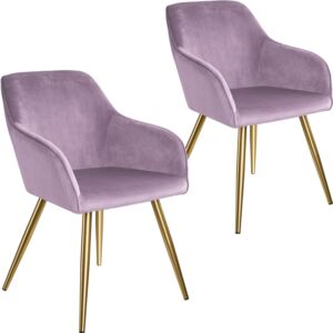 Tectake 404006 2x stoličky marilyn v zamatovom vzhľade zlatá - ružova/zlatá