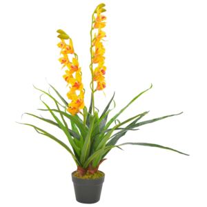 Umelá rastlina orchidea s kvetináčom 90 cm žltá
