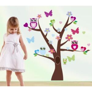 ZooYoo detská nálepka na stenu strom, sovy a motýle 93 x 100 cm