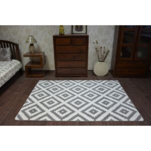F998 Moderný koberec SKETCH bielo-šedý štvorce 80x150 cm