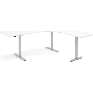 Výškovo nastaviteľný stôl Flexus, rohový, 2000x2000 mm, biela
