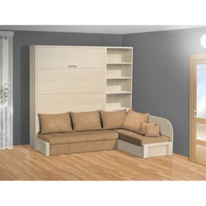 Nabytekmorava Sklápacia posteľ s rohovou pohovkou VS 3075P - 200x140 cm nosnost postele: štandardná nosnosť, farba lamina: breza 1715, farba pohovky: nubuk 133 caramel