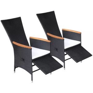 Sklápacie záhradné stoličky 2 ks s podložkami, polyratan, čierne