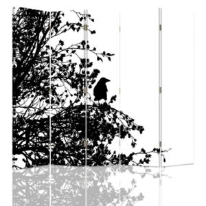CARO Paraván - Black And White Bird | päťdielny | obojstranný 180x150 cm