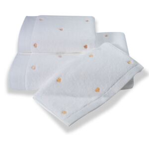 Soft Cotton Malý uterák MICRO LOVE 32x50 cm. Jemný, napriek tomu pútavý dizajn so srdiečkami z tej najjemnejšej bavlny. Biela / lososove srdiečka
