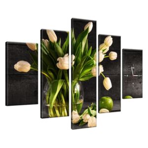 Obraz s hodinami Krémové tulipány 150x105cm ZP1392A_5H