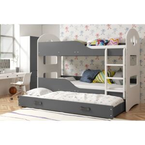 Poschodová posteľ s prístelkou DOMINIK 3 - 160x80cm Biely - Grafitový