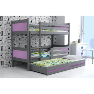 Poschodová posteľ s prístelkou RINO 3 - 190x80cm - Grafitový - Fialový