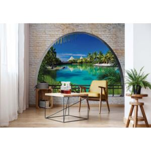 GLIX Fototapeta - Tropical Lagoon Window View Vliesová tapeta - 416x254 cm