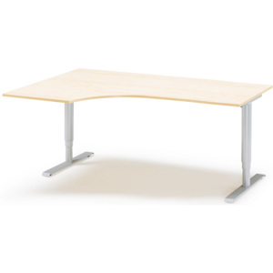 Výškovo nastaviteľný stôl Adeptus, ľavý, 2000x1200 mm, breza dýha/šedá