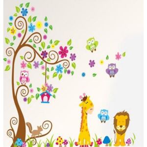 ZooYoo detská nálepka na stenu zvieratká a strom ii 162 x 131 cm
