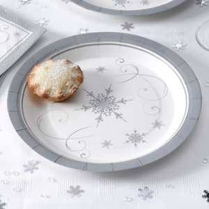 Sada 8 papierových tanierov Neviti Shimmering Snowflake