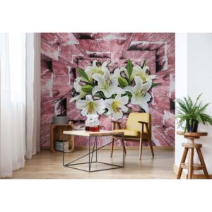 GLIX Fototapeta - 3D Tunnel And Flowers Pink Vliesová tapeta - 312x219 cm