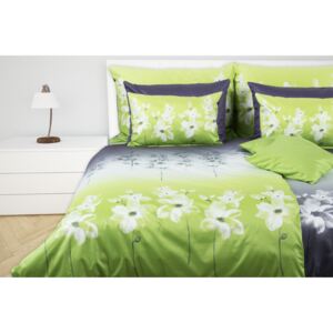 Glamonde luxusné saténové obliečky Elma v kombinácií zelenej a fialovej farby 140×200 cm