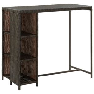 Barový stolík s úložným regálom hnedý 120x60x110 cm polyratan