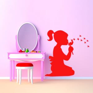 GLIX Girl with dandelion - samolepka na stenu Červená 40x35 cm