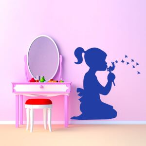 GLIX Girl with dandelion - samolepka na stenu Modrá 90x75 cm
