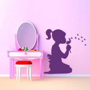 GLIX Girl with dandelion - samolepka na stenu Fialová 90x75 cm