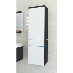 Závesná kúpeľňová skrinka TALUN - TYP 01 + LED osvetlenie, 30x110x30 cm, čierna/biely lesk