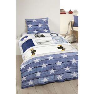 Home modré bavlnené posteľné obliečky na jednolôžko Good Morning Boys Room 140x200 / 220cm